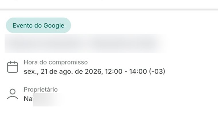 Tela com a etiqueta Evento do Google